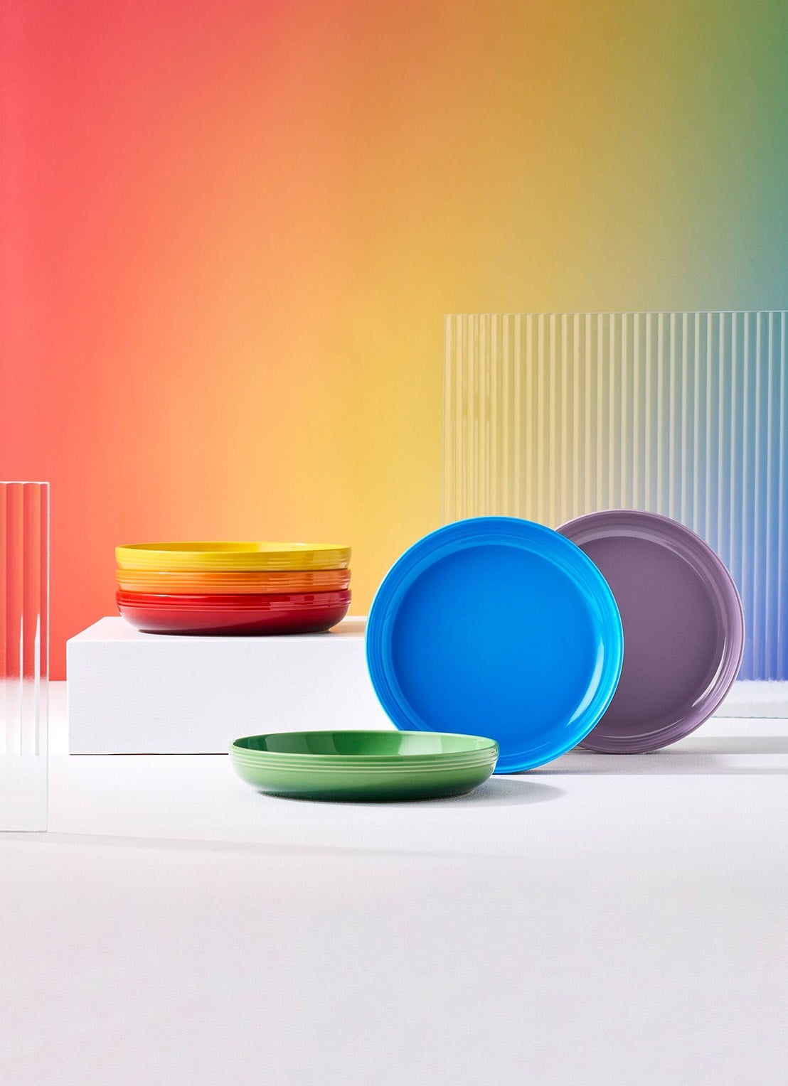 Le Creuset Rainbow diep bord 21,7 cm set van 6 - voorkant 2 multicolor