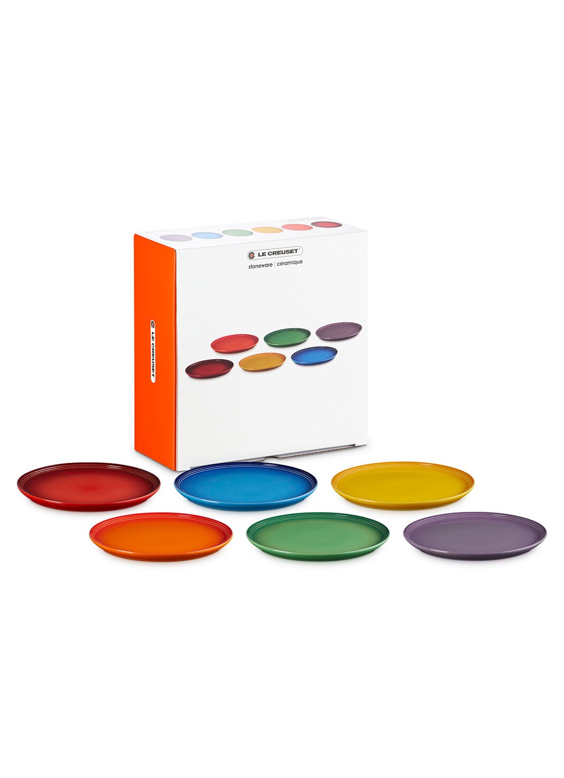 Le Creuset Rainbow dinerbord 27 cm set van 6 - voorkant 4 rood