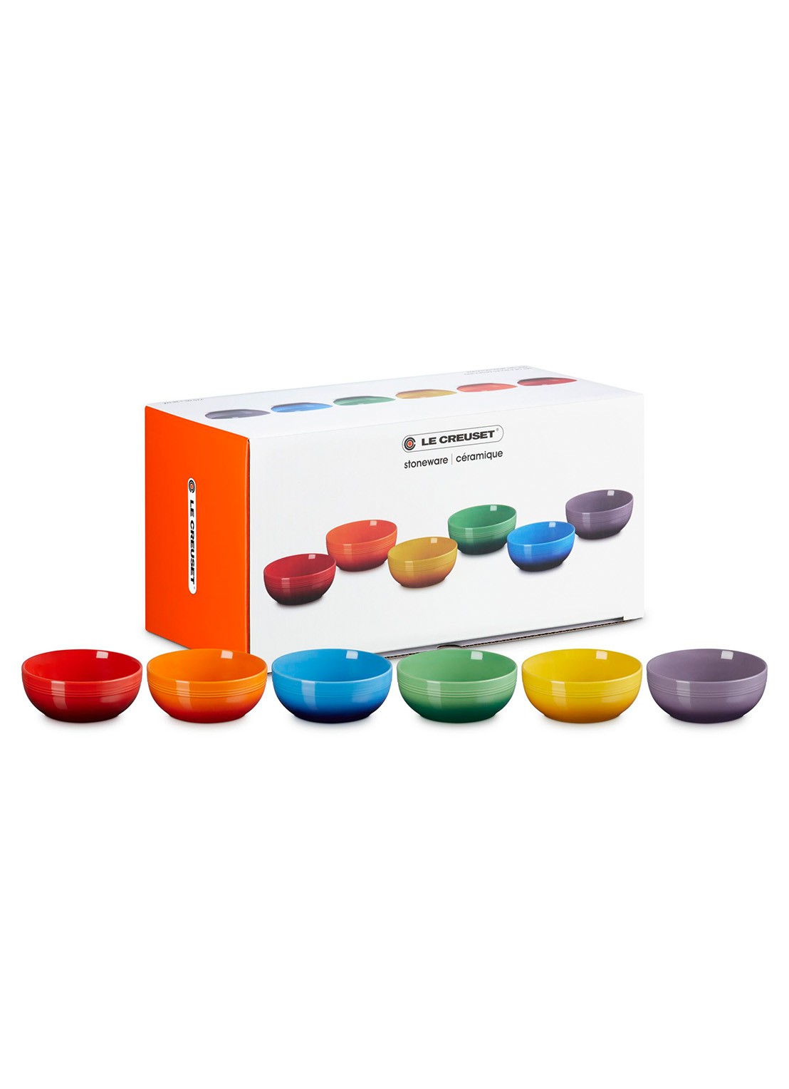 Le Creuset Rainbow kom 16 cm set van 6 - voorkant rood