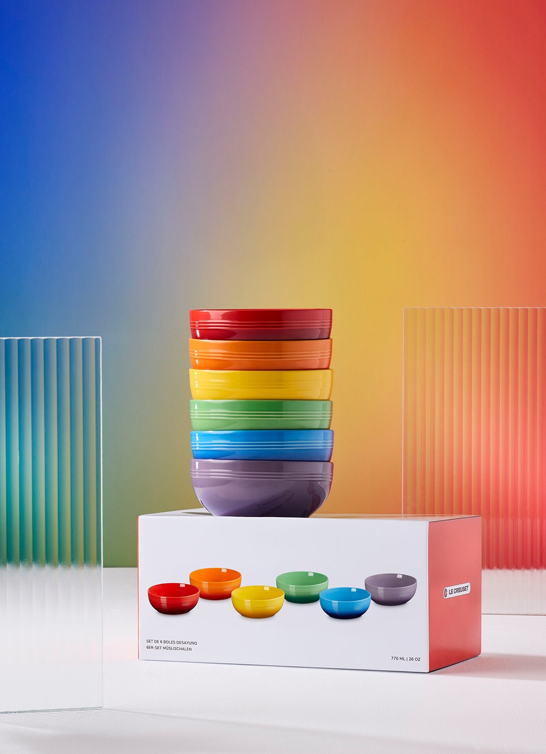 Le Creuset Rainbow kom 16 cm set van 6 - voorkant 2 rood