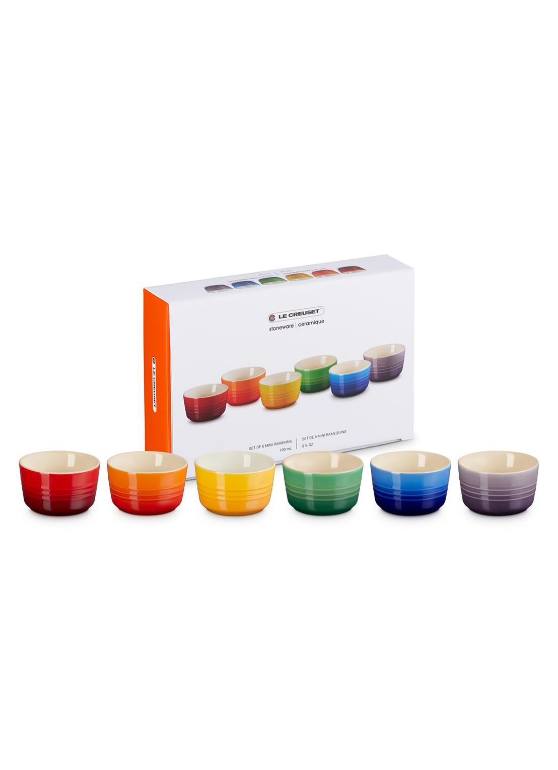 Le Creuset Rainbow ramekin 10 cl set van 6 - voorkant 2 rood