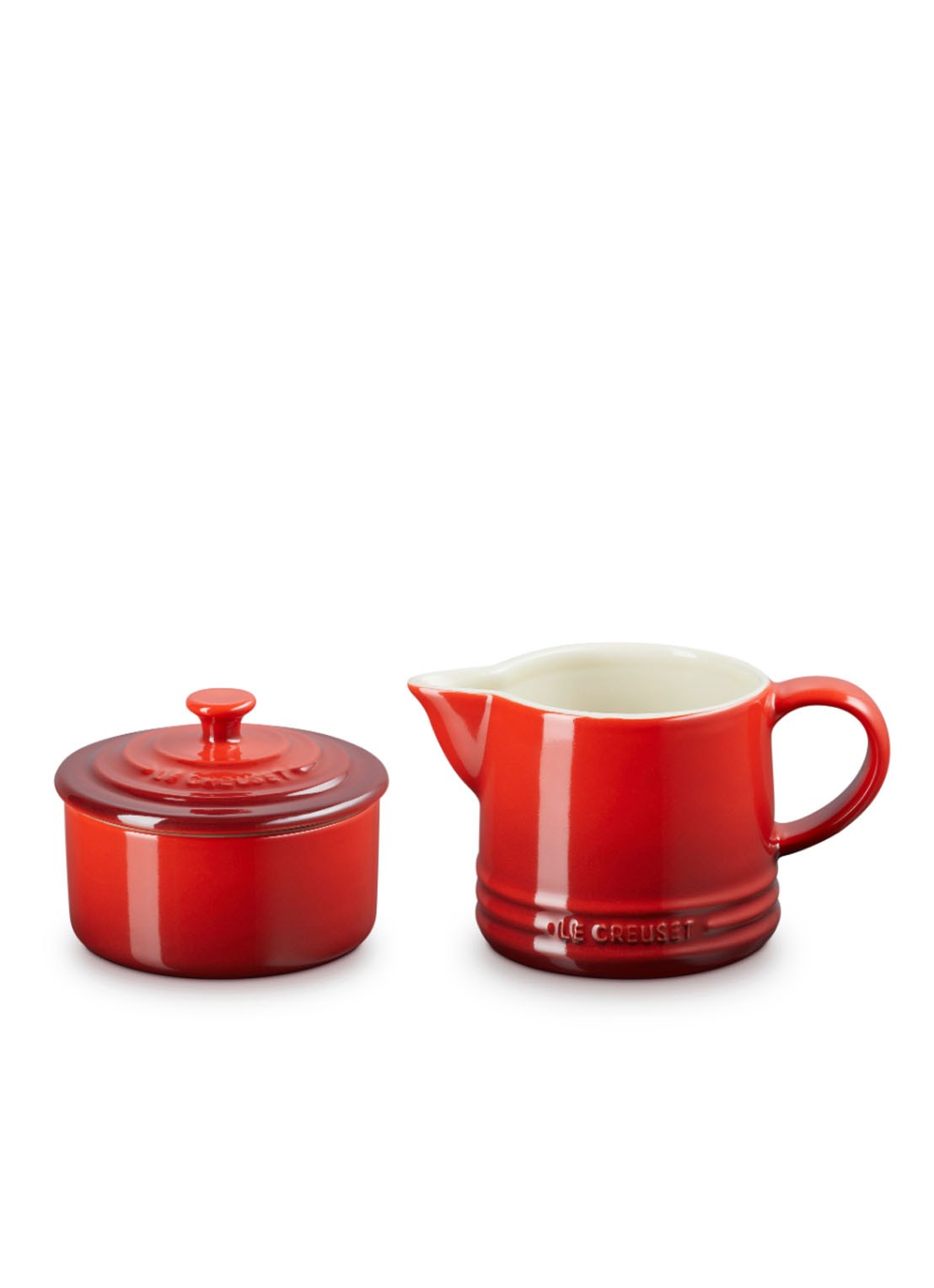 Le Creuset Signature melk- en suikerset - voorkant 5 kersenrood / rood