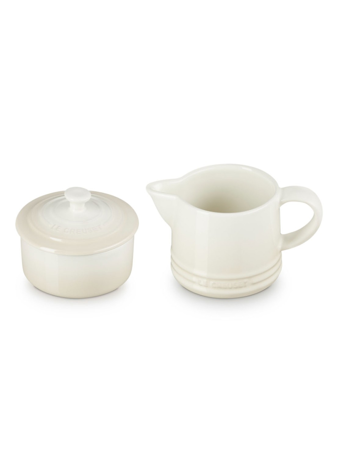 Le Creuset Signature melk- en suikerset  - voorkant 2 meringue / beige