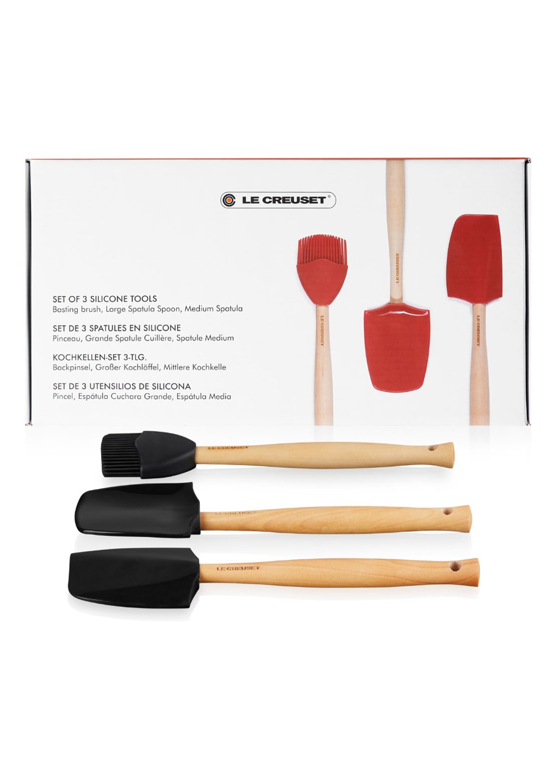 Le Creuset Spatels Premium set van 3  - voorkant 2 ebbenzwart / zwart