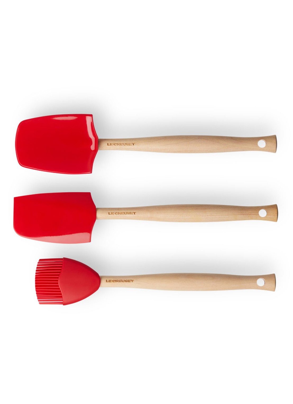 Le Creuset Spatels Premium set van 3  - achterkant kersenrood / rood
