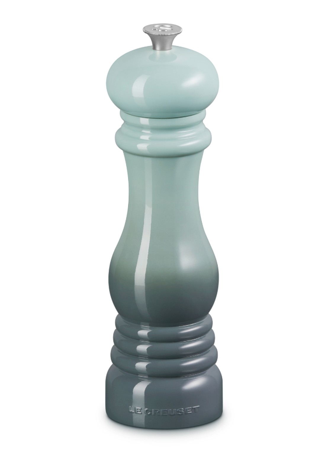 Le Creuset Zoutmolen 21 cm - voorkant zeegroen
