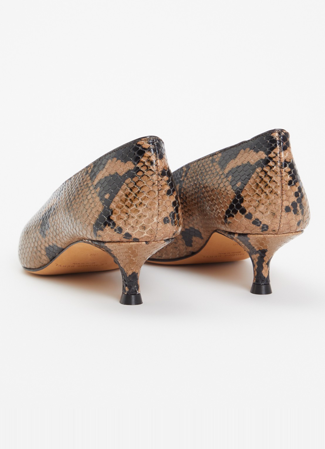 Le Monde Béryl Babouche pump van kalfsleer met slangenprint en -structuur - achterkant 4 roestbruin