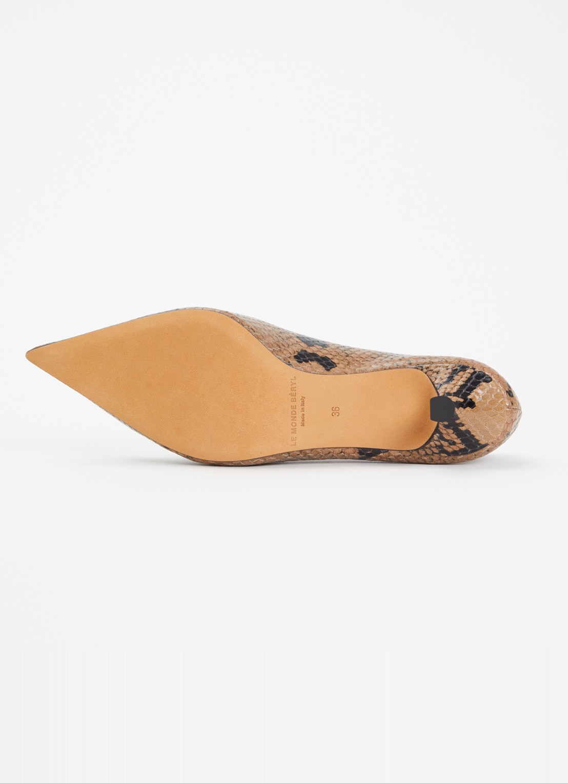 Le Monde Béryl Babouche pump van kalfsleer met slangenprint en -structuur - detail 3 roestbruin