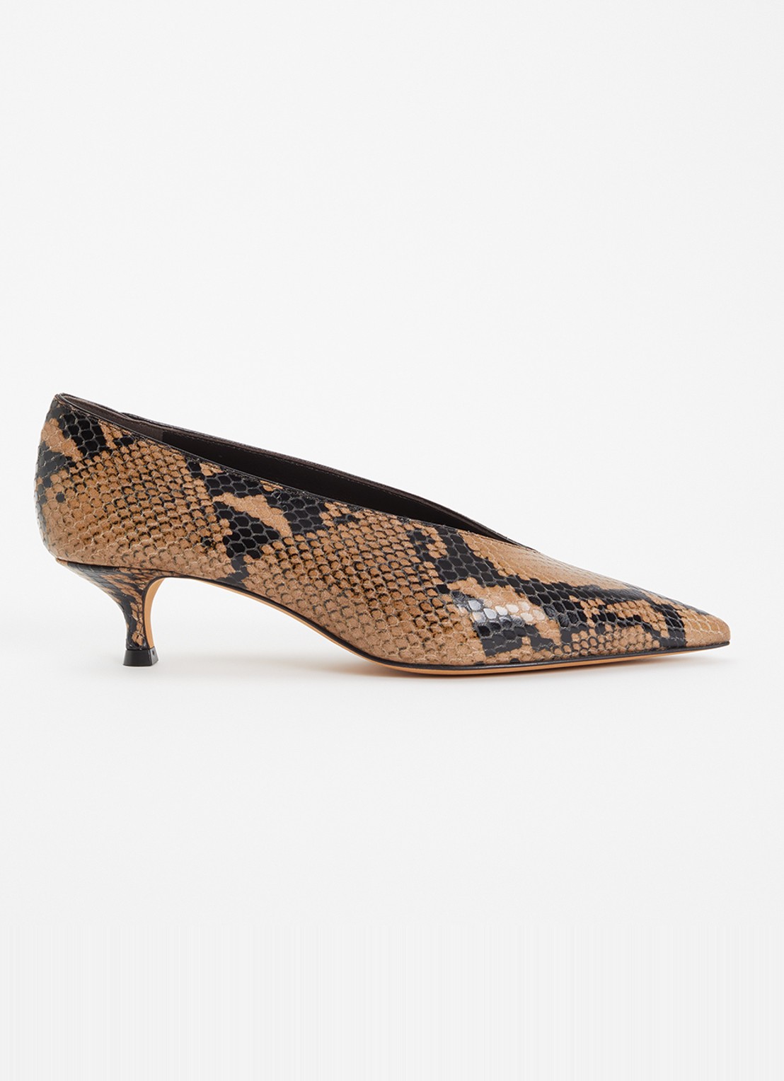 Le Monde Béryl Babouche pump van kalfsleer met slangenprint en -structuur - voorkant 5 roestbruin