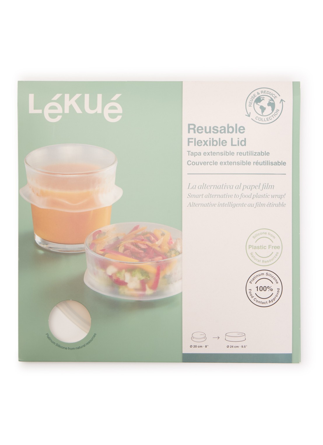 Lékué Flexibele herbruikbare deksel 20 cm - voorkant 2 transparant