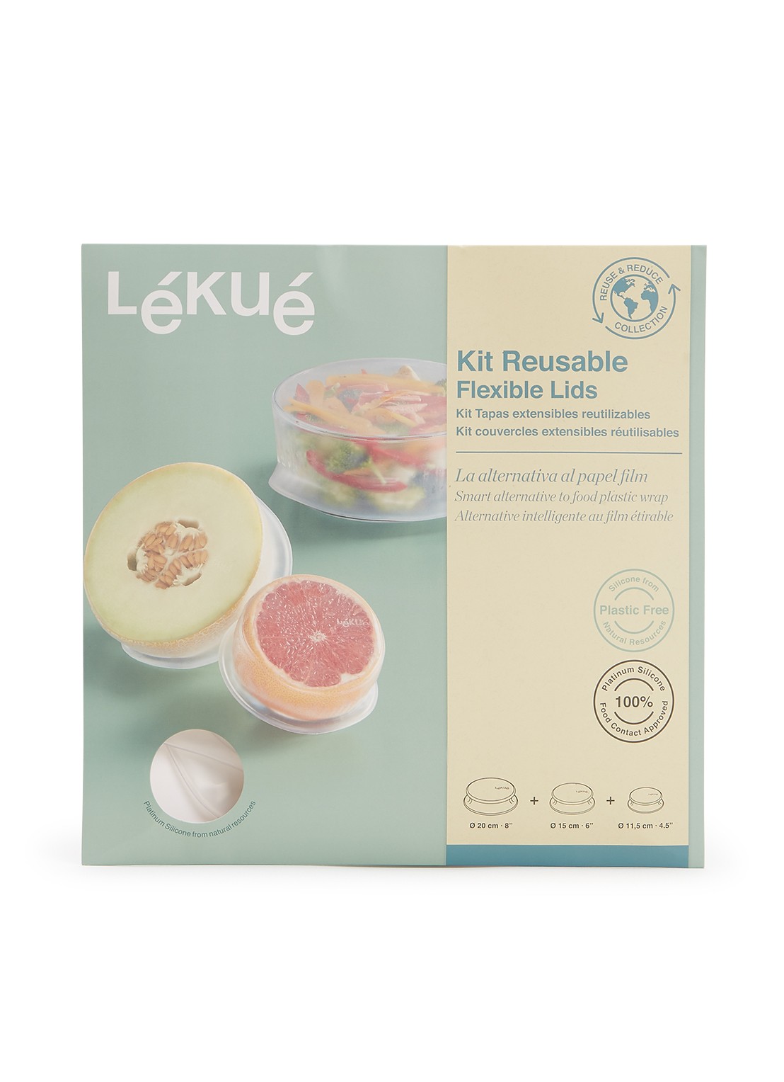 Lékué Flexibele herbruikbare deksel set van 3  - voorkant transparant