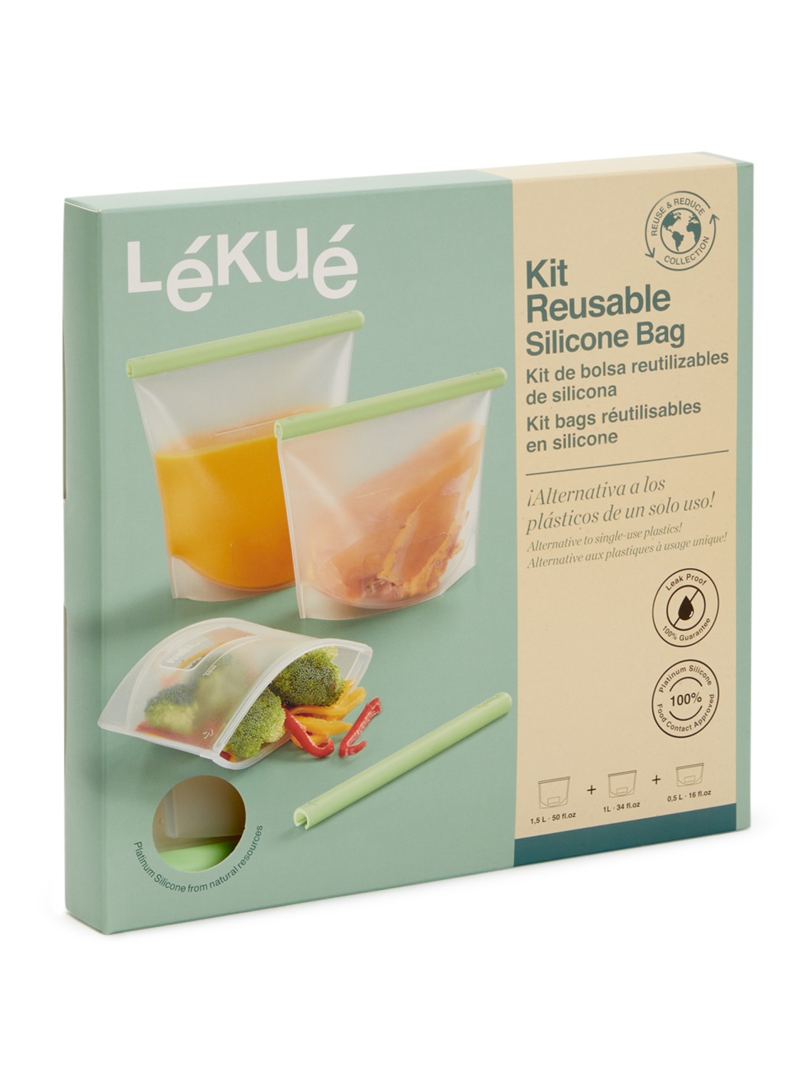 Lékué Vershoudzak staand set van 3 - voorkant transparant