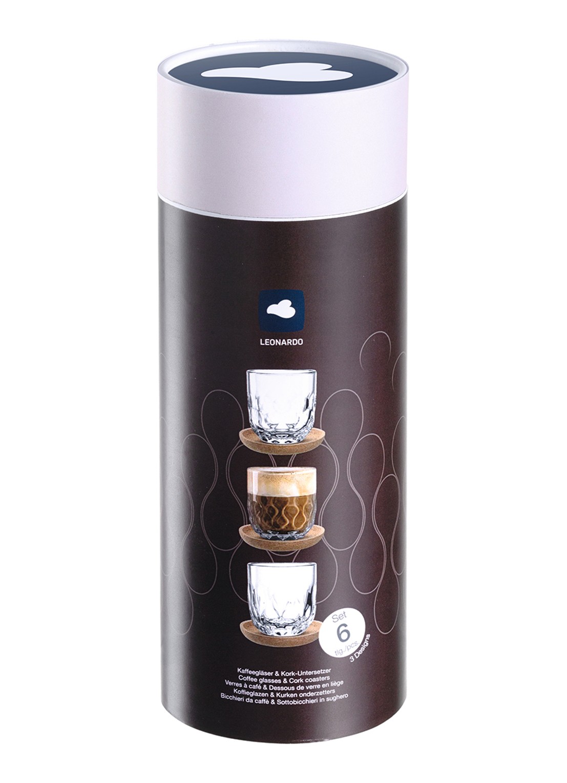 Leonardo Gocce koffieglas 22 cl met onderzetter set van 6 - detail transparant