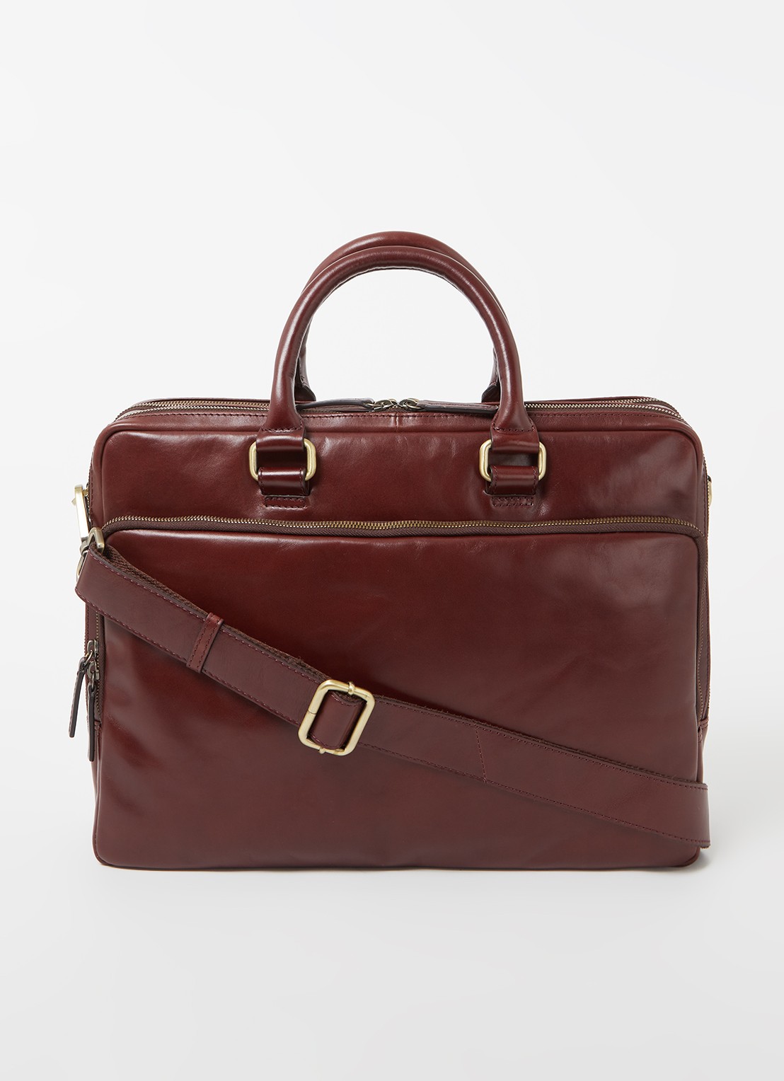 Leonhard Heyden Cambridge L businesstas met 15 inch laptopvak - voorkant roodbruin