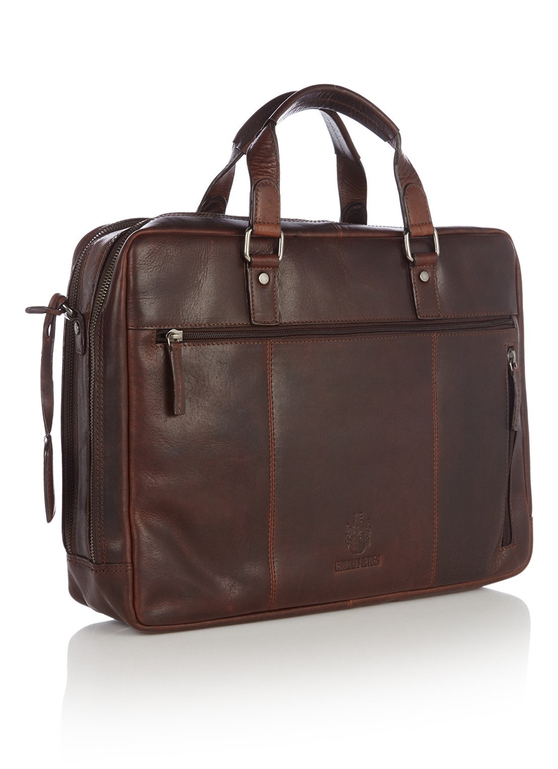 Leonhard Heyden Roma businesstas van leer met laptopvak 15 inch - detail donkerbruin