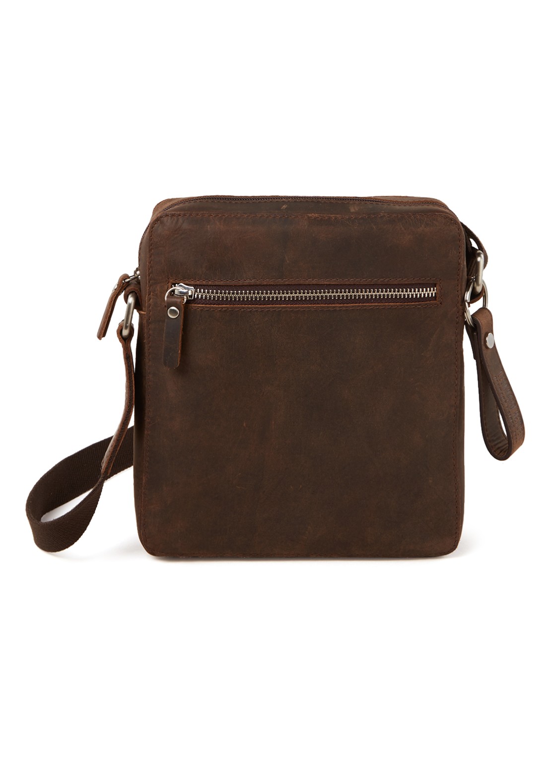 Leonhard Heyden Salisbury schoudertas van leer - unisex - voorkant donkerbruin