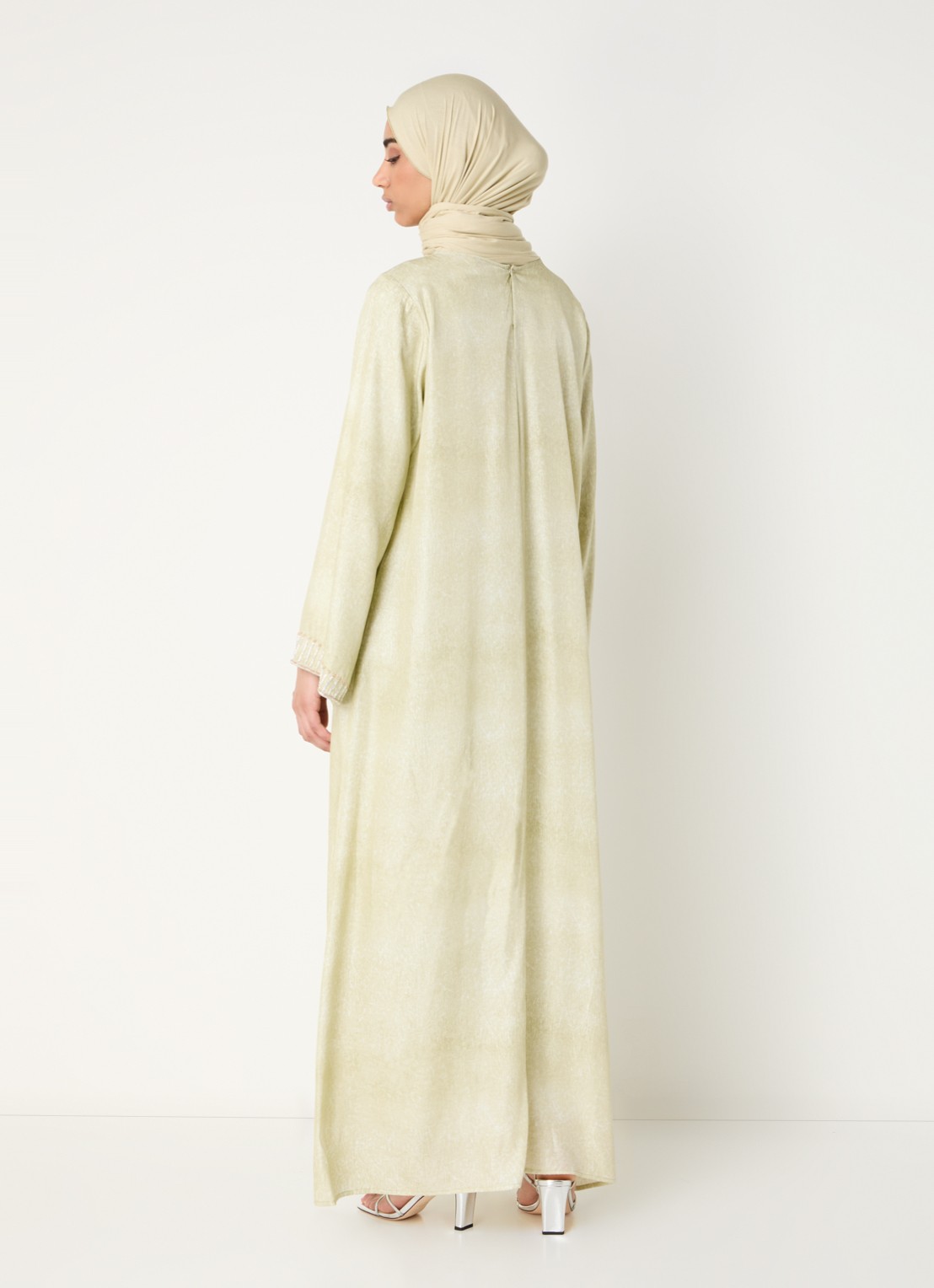 LES Atelier Aurelia maxi jurk met lurex en gemêleerd dessin - achterkant lindegroen