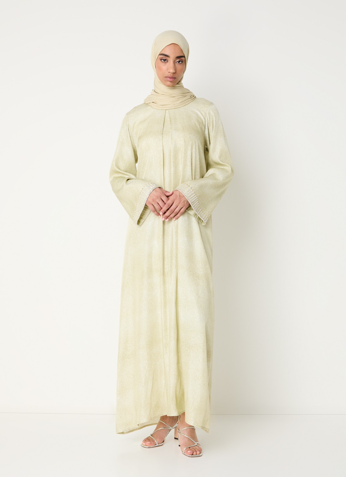 LES Atelier Aurelia maxi jurk met lurex en gemêleerd dessin - detail 4 lindegroen