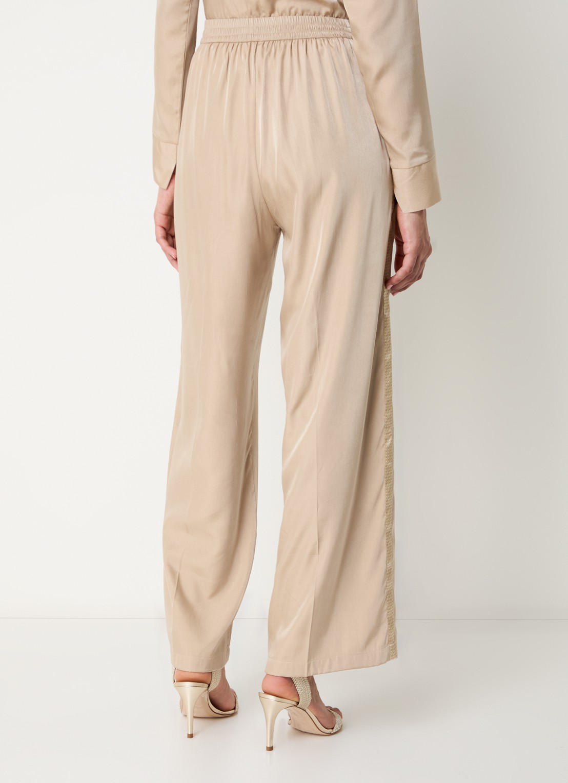 LES Atelier Eden high waist wide fit broek met logoband - achterkant 3 beige