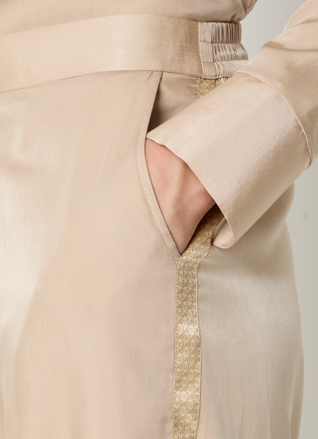 LES Atelier Eden high waist wide fit broek met logoband - detail 5 beige
