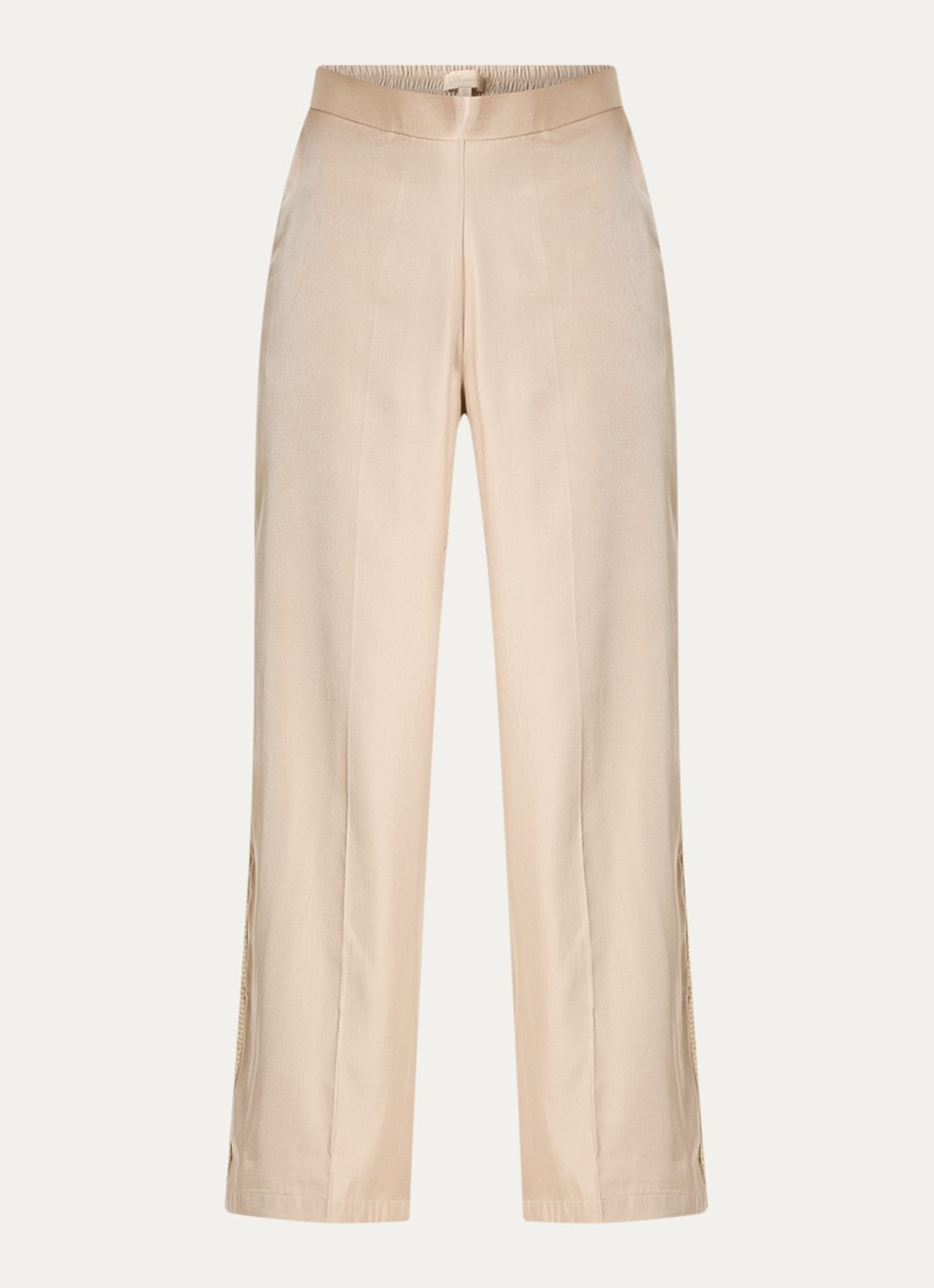 LES Atelier Eden high waist wide fit broek met logoband - voorkant beige