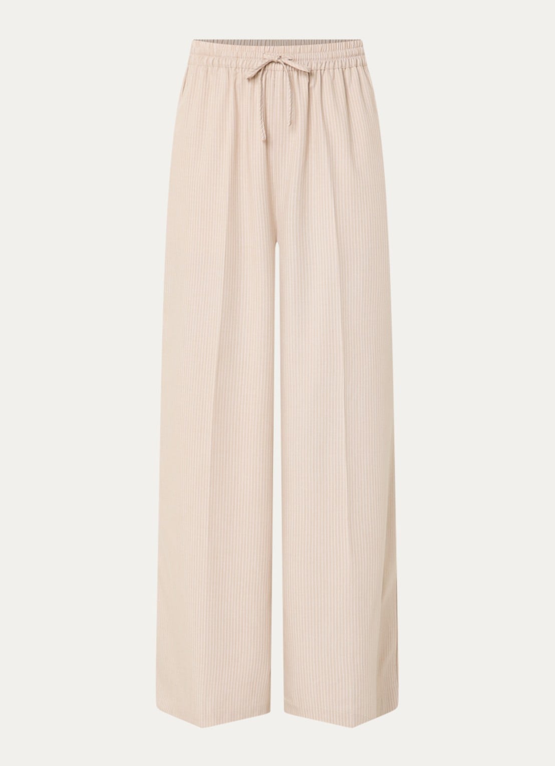 LES Atelier Ghala high waist straight fit broek met streepprint - voorkant 4 khaki