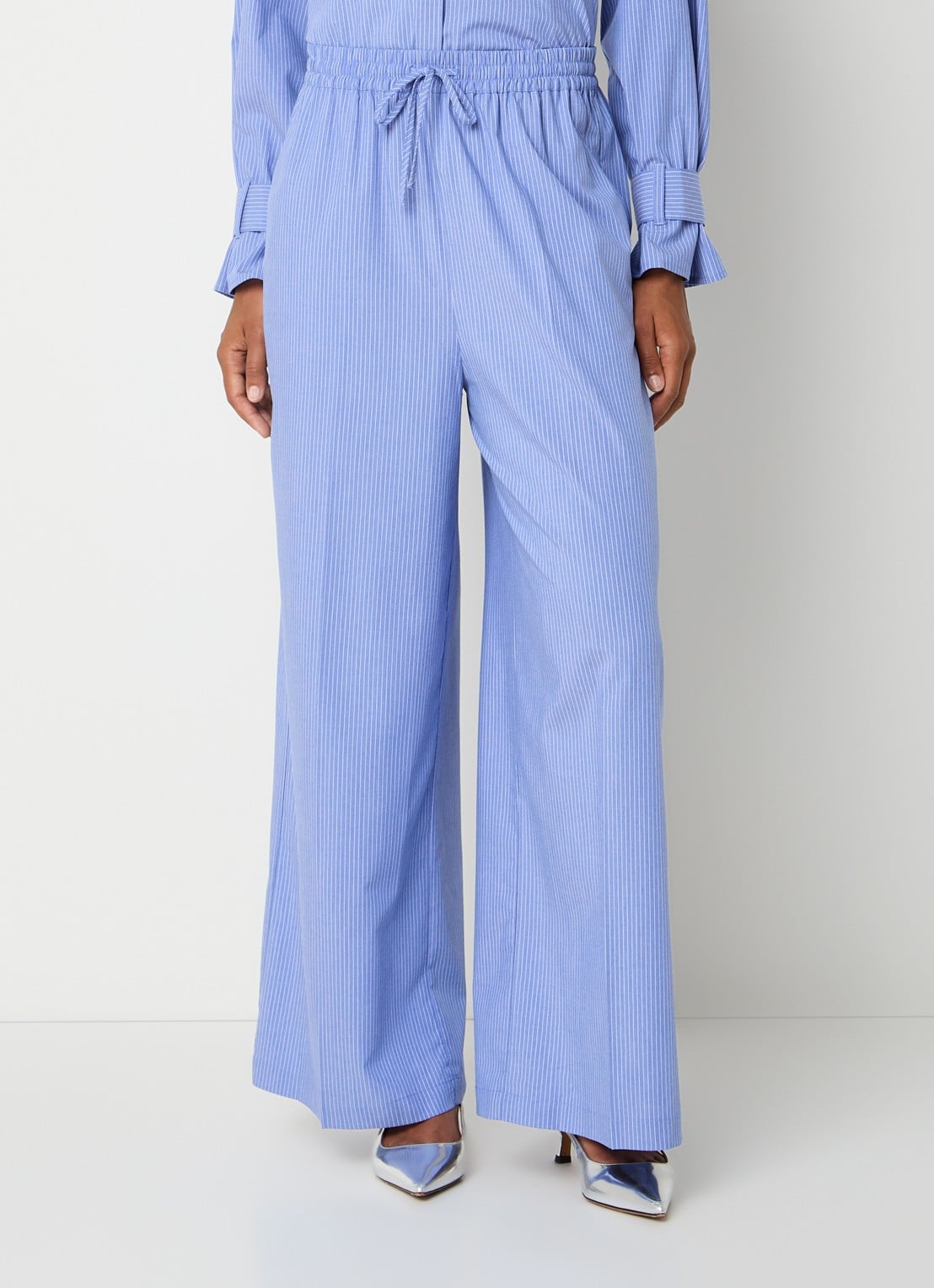 LES Atelier Ghala high waist straight fit broek met streepprint - detail 2 blauw