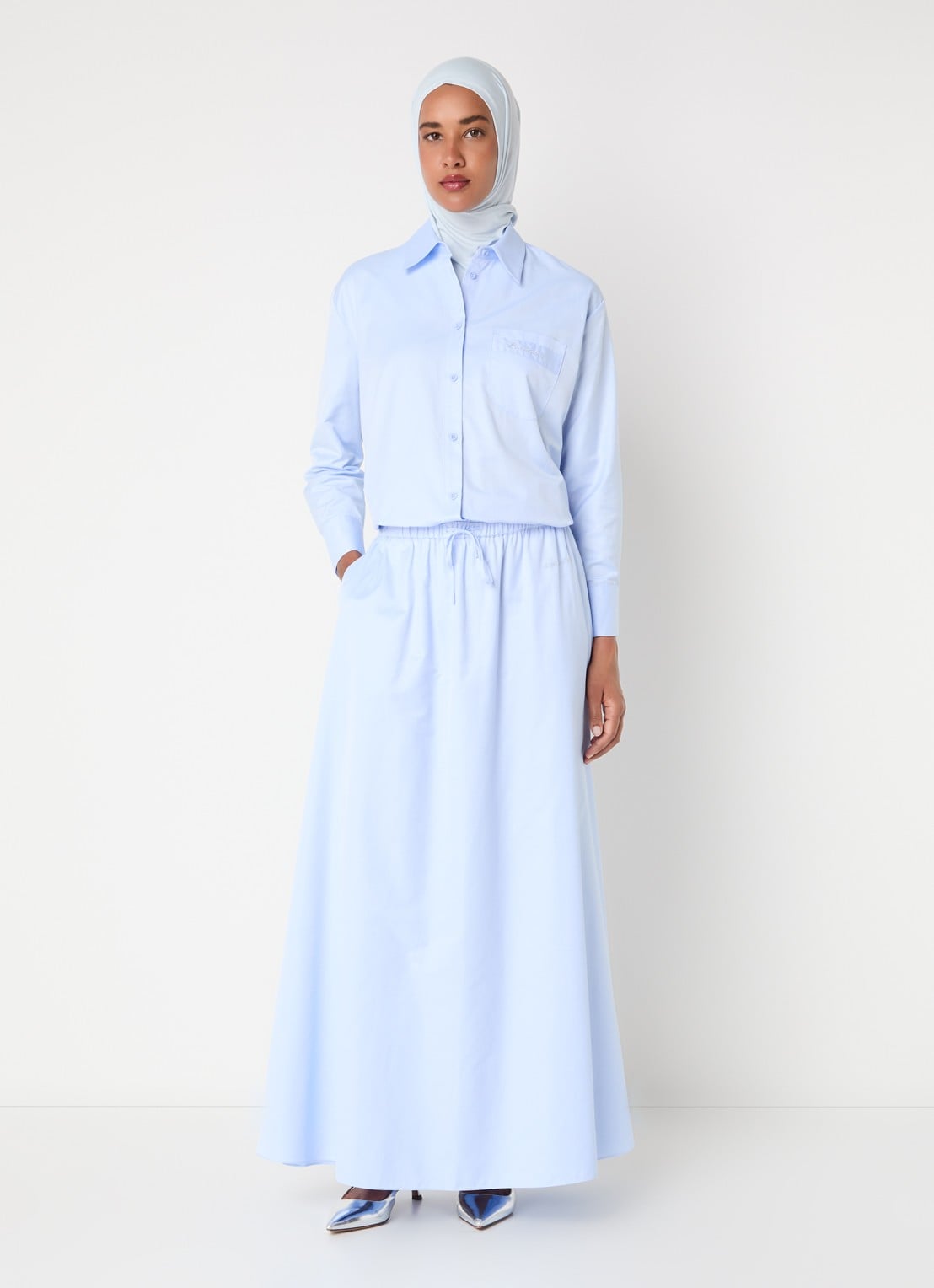 LES Atelier Itri blouse met borstzak - voorkant 5 lichtblauw