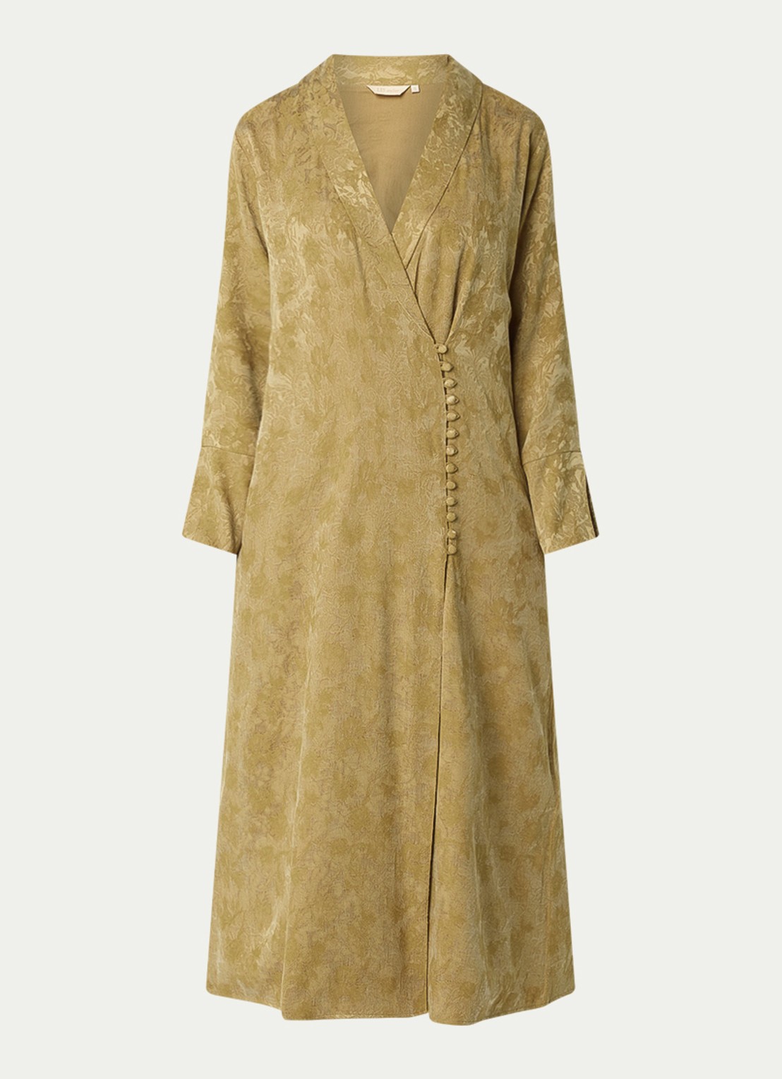 LES Atelier Kiara maxi jurk met jacquard dessin en V-hals - voorkant 4 okergeel
