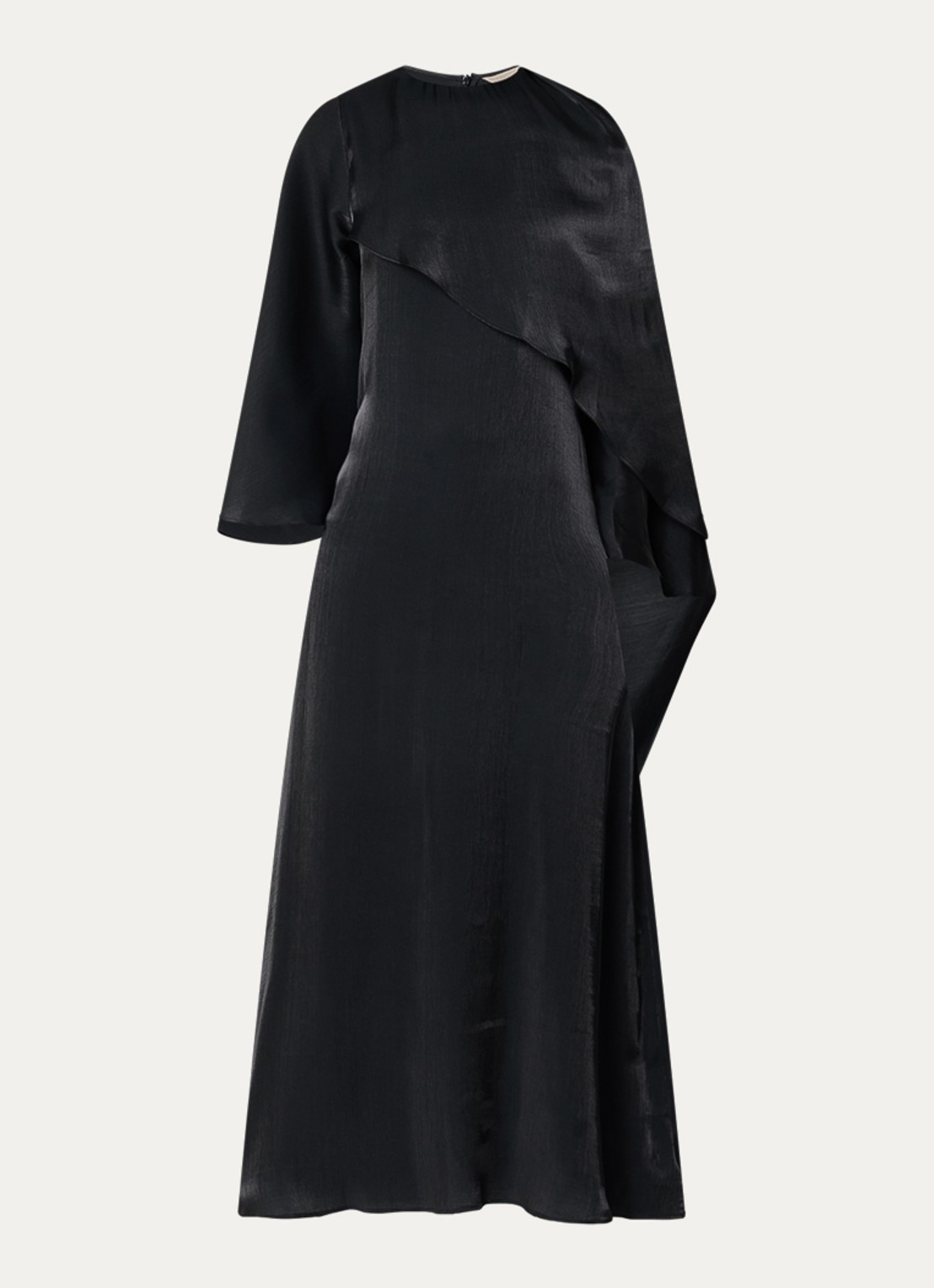 LES Atelier Lamia maxi jurk van satijn met sjaalkraag - voorkant zwart