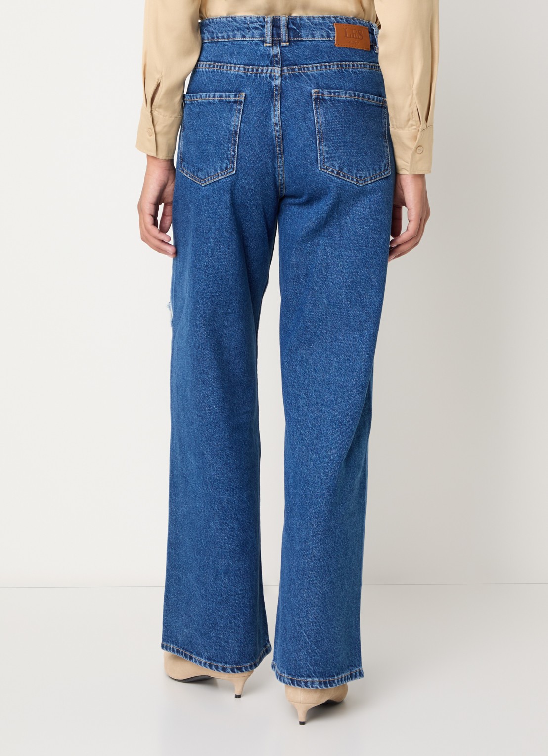LES Atelier Laura high waist wide leg jeans met steekzakken - achterkant indigo