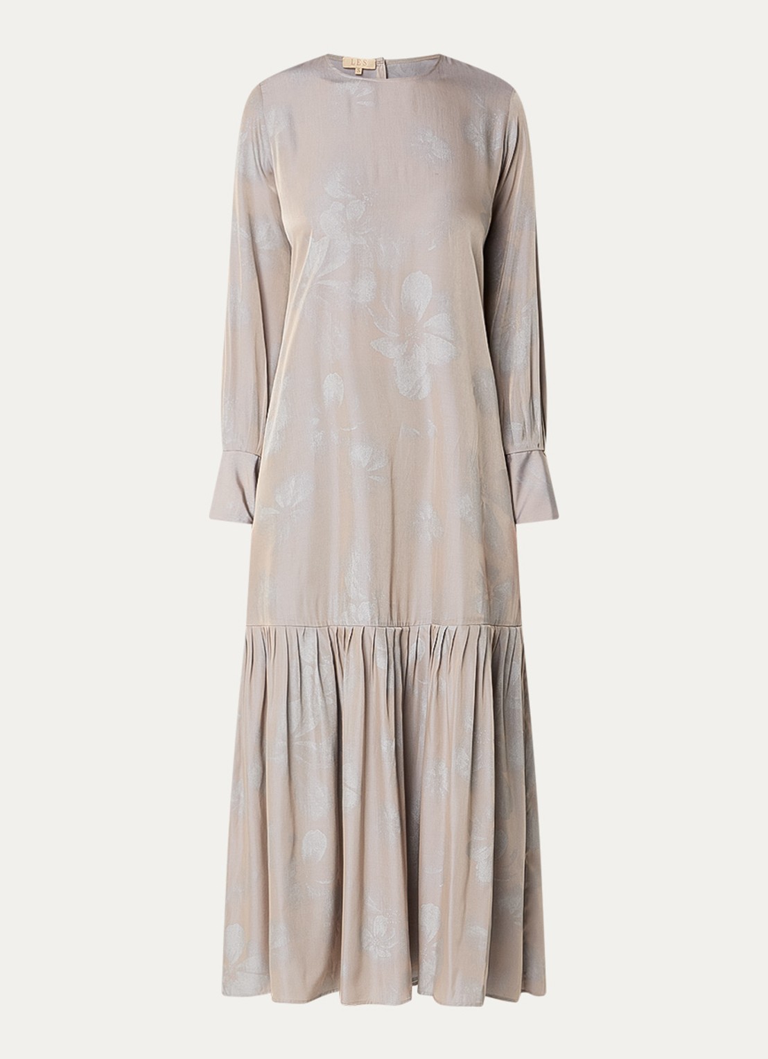 LES Atelier Luna maxi jurk met bloemenprint - voorkant 3 taupe