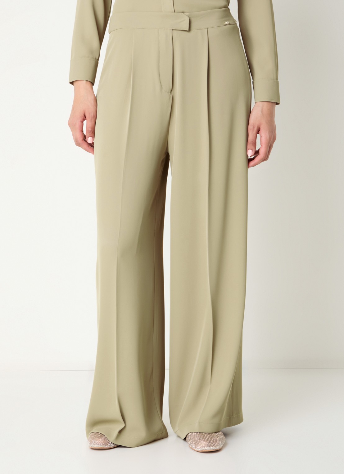 LES Atelier Mia high waist wide fit pantalon met stretch - detail khaki