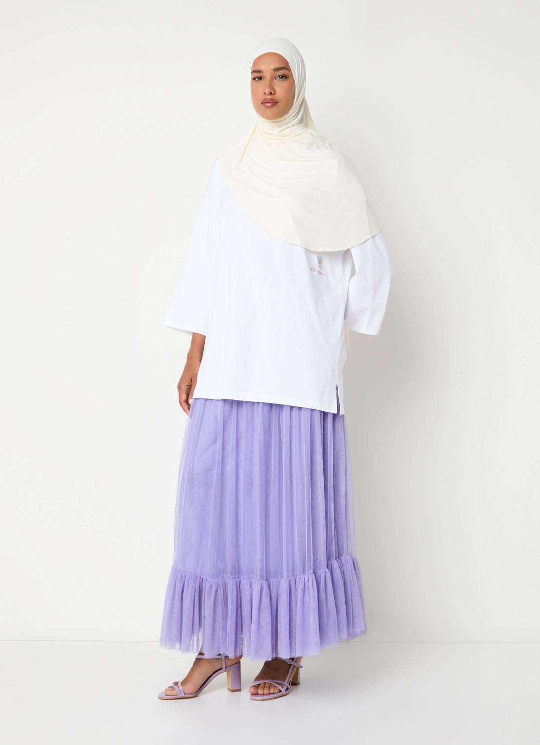 LES Atelier Nada oversized T-shirt met logoborduring - voorkant 2 wit