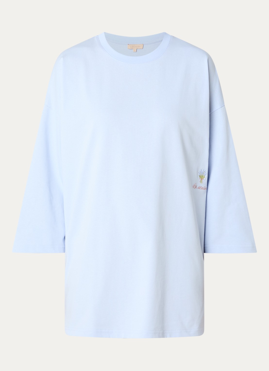 LES Atelier Nada oversized T-shirt met logoborduring - voorkant 4 lichtblauw