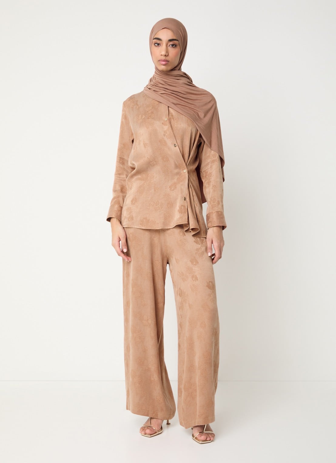 LES Atelier Raihan high waist loose fit pantalon met print - voorkant 5 oranjerood