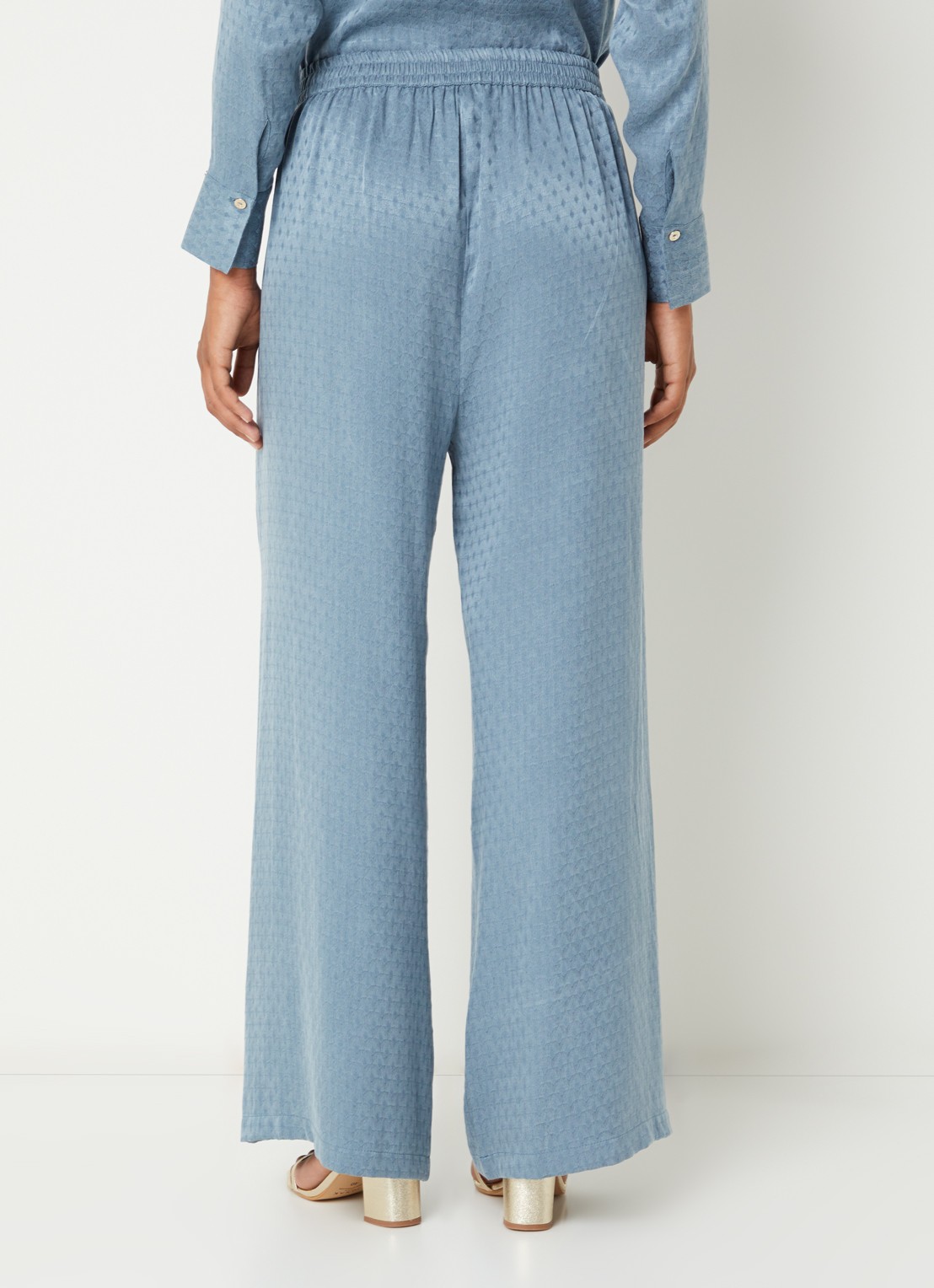 LES Atelier Sana high waist straight fit broek met structuur - achterkant 5 staalblauw