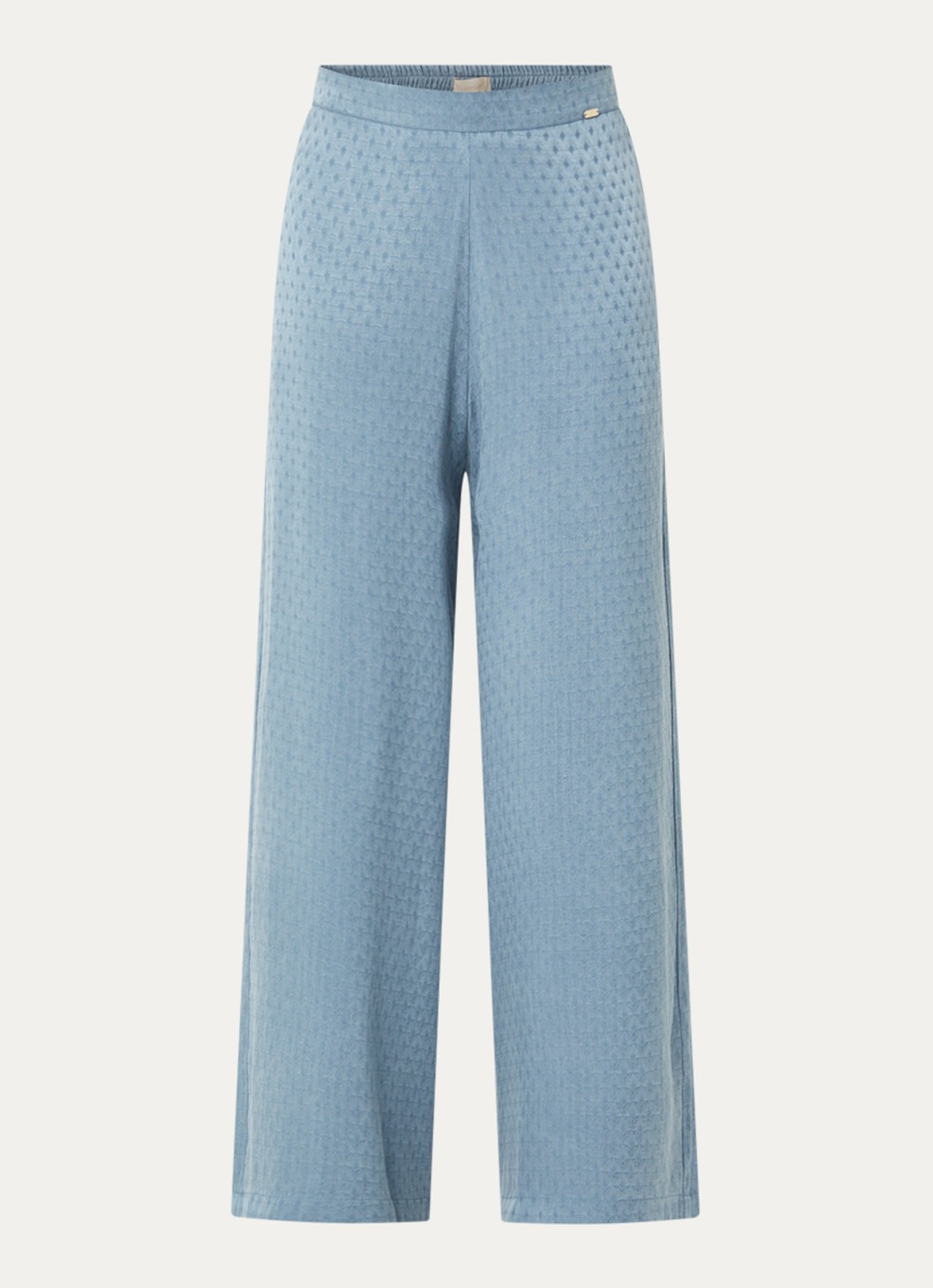 LES Atelier Sana high waist straight fit broek met structuur - voorkant staalblauw