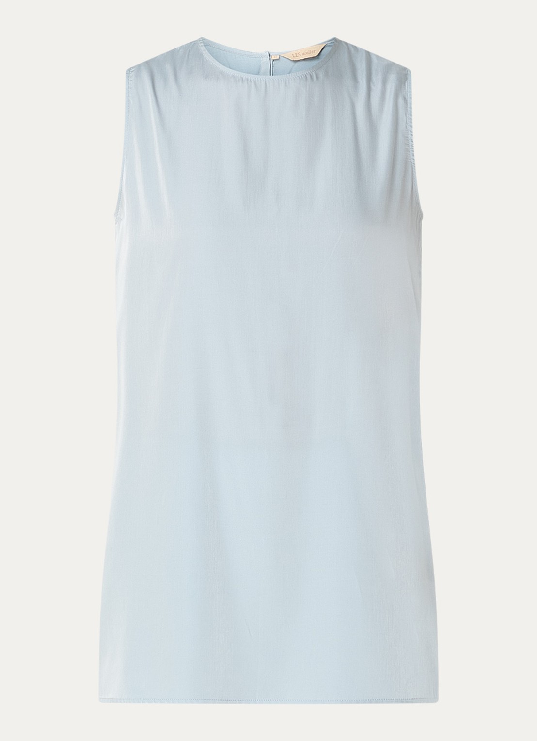 LES Atelier Sky mouwloze top met glanzende finish - voorkant 2 lichtblauw
