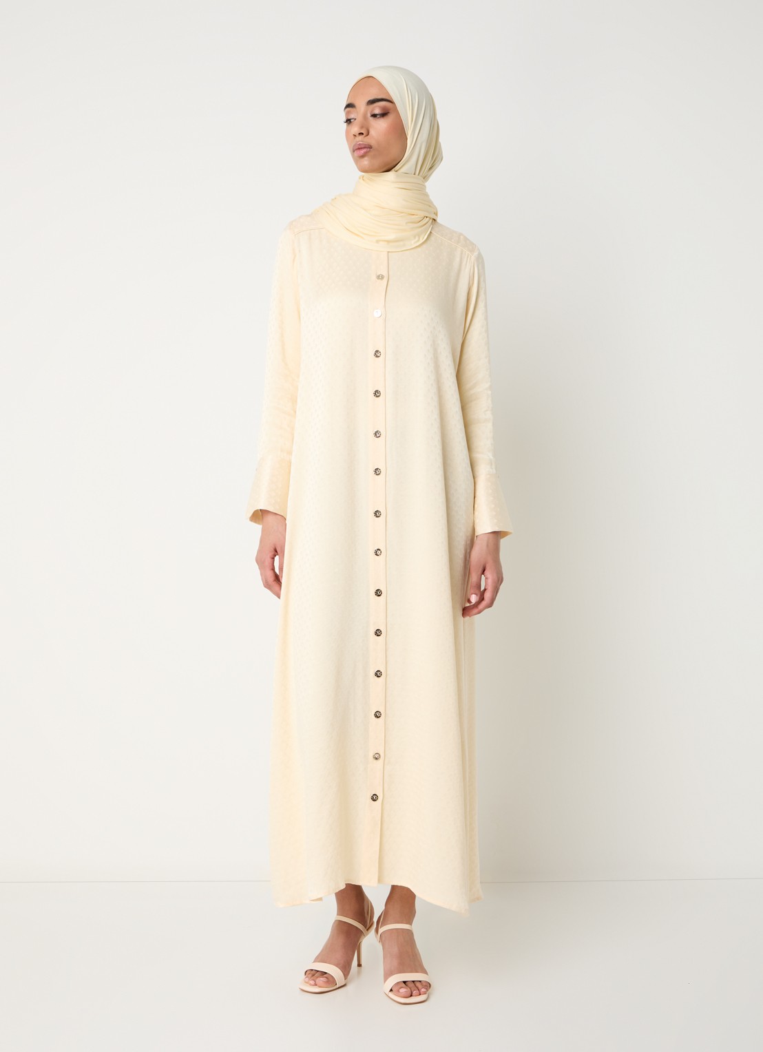 LES Atelier Yolie maxi blousejurk met jacquard dessin - detail 4 lichtgeel