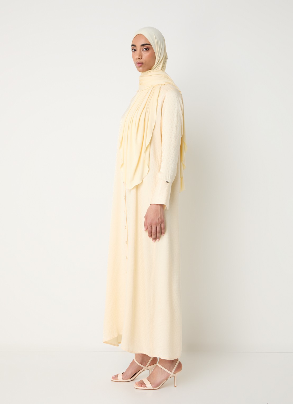 LES Atelier Yolie maxi blousejurk met jacquard dessin - voorkant 3 lichtgeel
