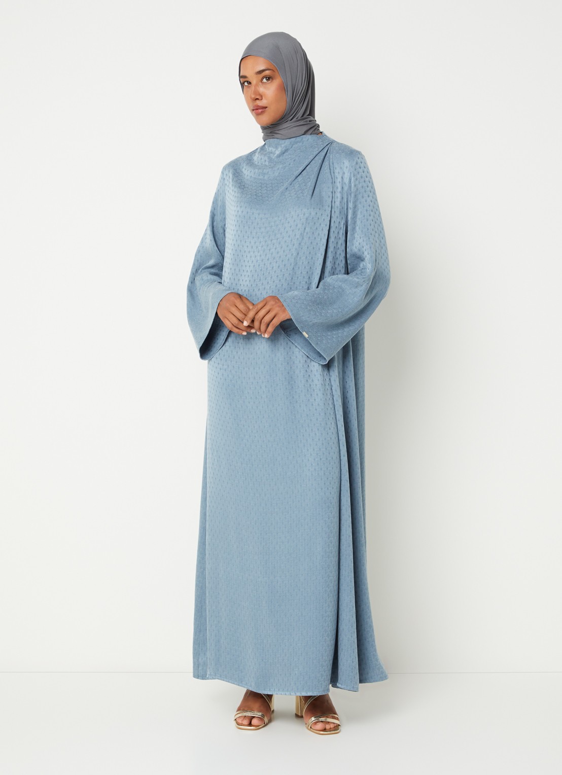 LES Atelier Zineb maxi jurk met structuur - detail 4 staalblauw