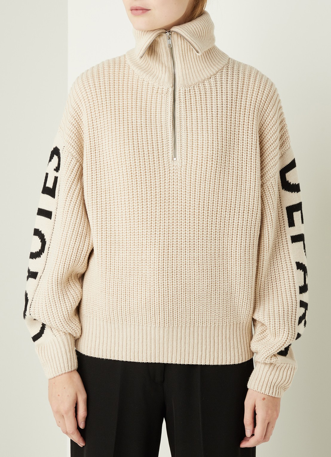 Les Coyotes de Paris Roxy trui van merino wol met ingebreid logopatroon - detail 2 beige
