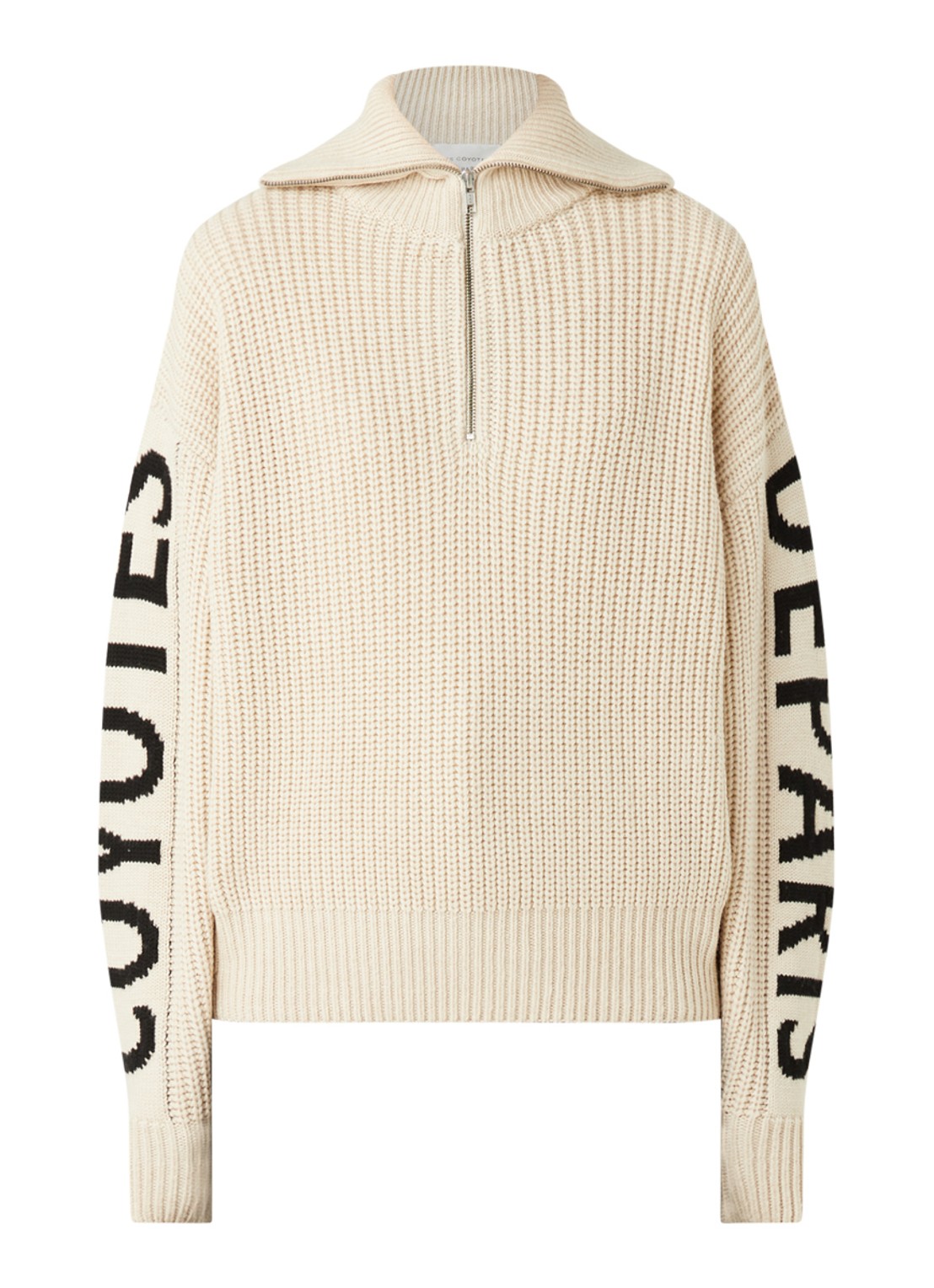 Les Coyotes de Paris Roxy trui van merino wol met ingebreid logopatroon - voorkant 3 beige