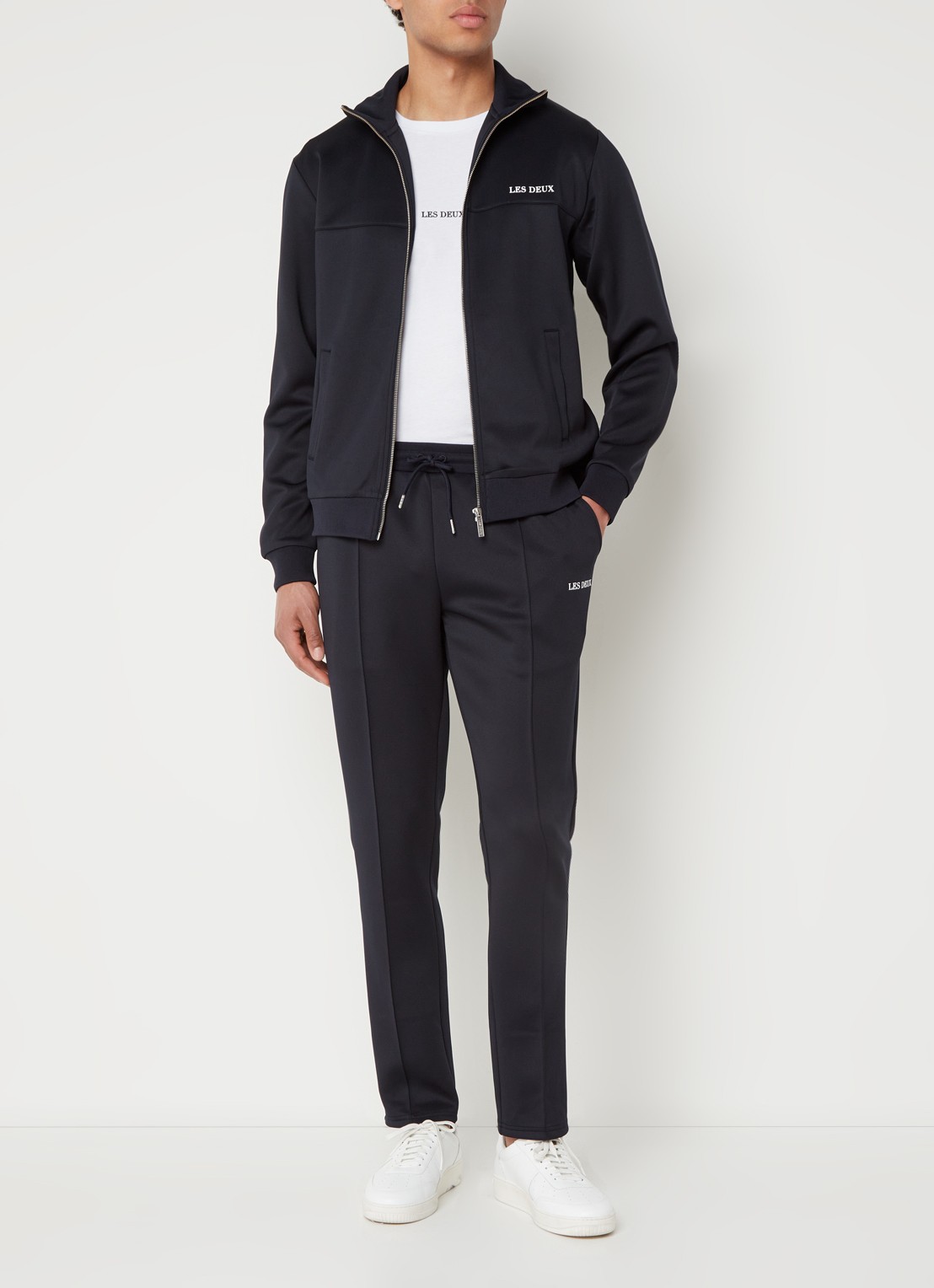 Les Deux Ballier straight fit trackpants met steekzakken en logo - voorkant 2 donkerblauw