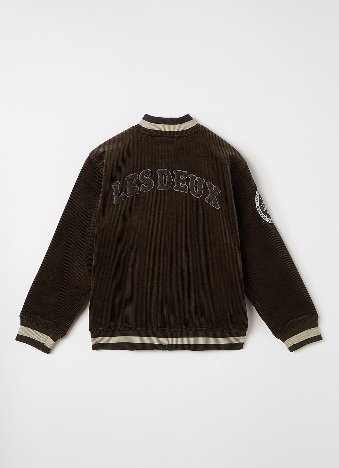 Les Deux Baseball jack van corduroy met borduring - achterkant donkerbruin