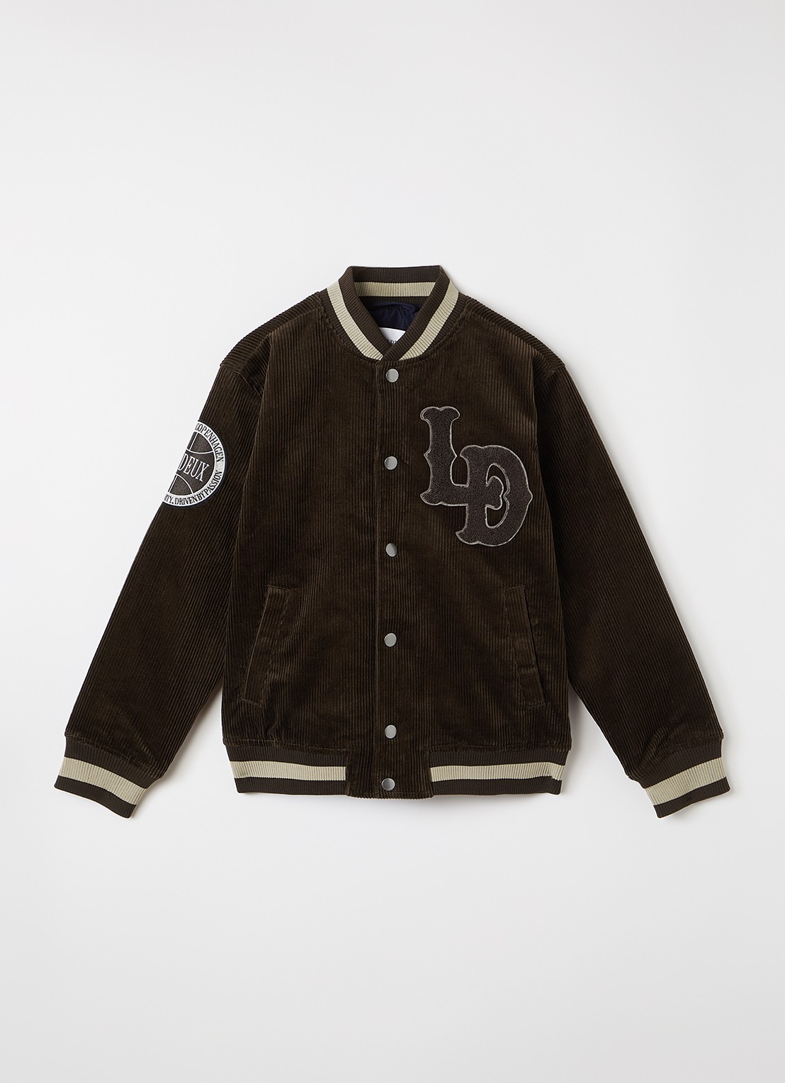Les Deux Baseball jack van corduroy met borduring - voorkant 2 donkerbruin