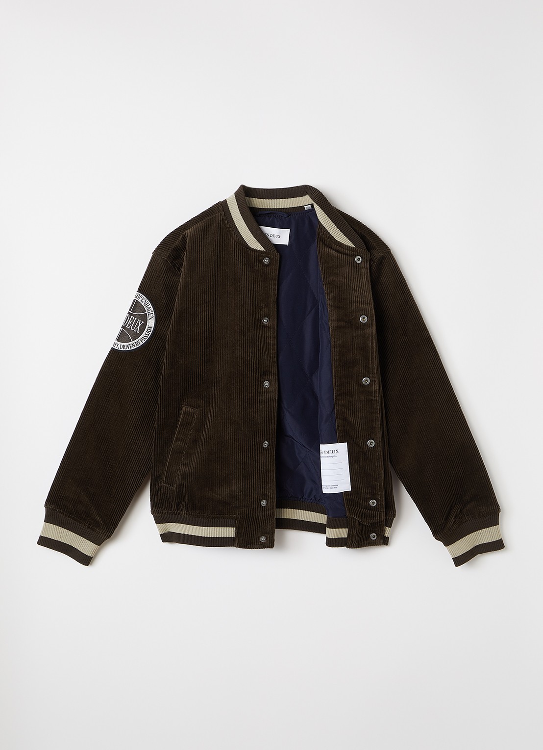 Les Deux Baseball jack van corduroy met borduring - voorkant 3 donkerbruin