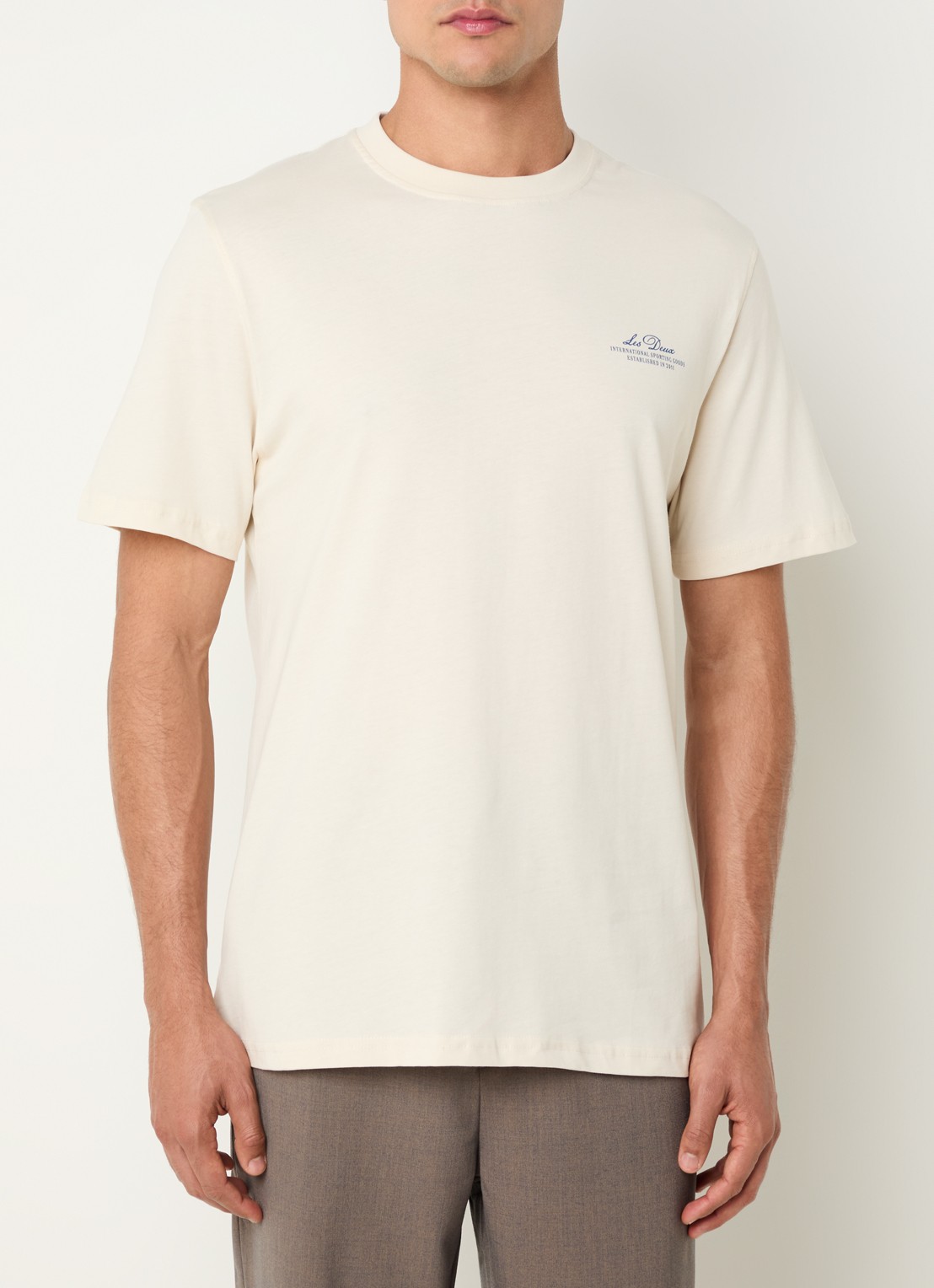 Les Deux Ben Globe T-shirt met logo- en backprint - achterkant creme