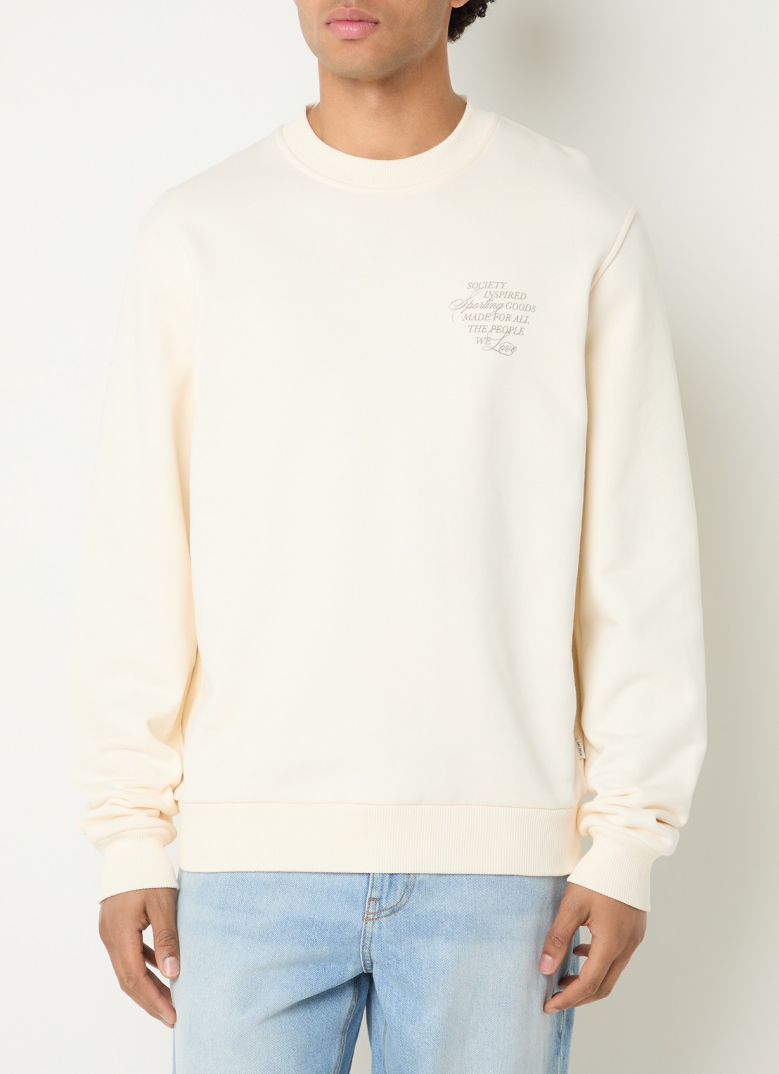 Les Deux Ben sweater met logo- en backprint - achterkant 3 gebroken wit